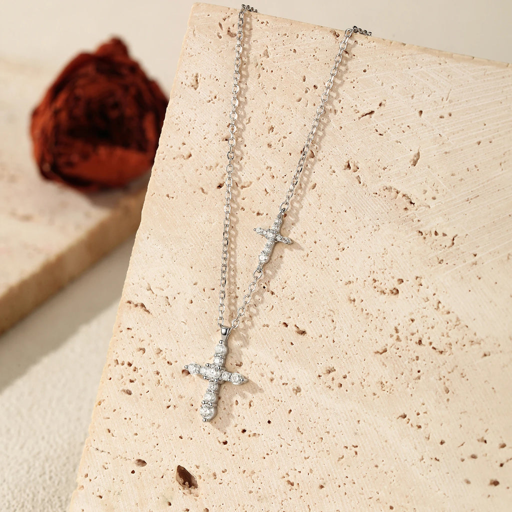 925 Sterling Sliver Delicate Double Cross Pendant (Necklace)