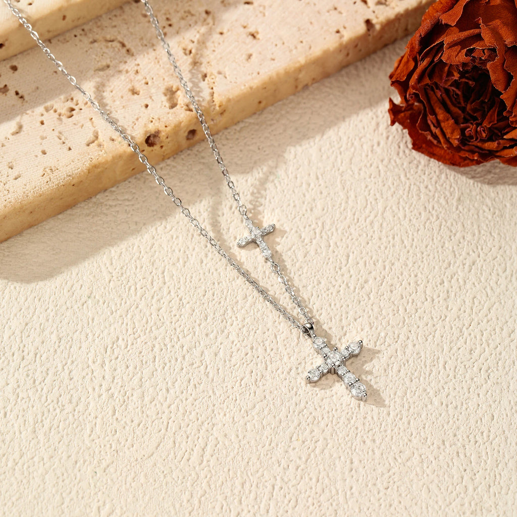925 Sterling Sliver Delicate Double Cross Pendant (Necklace)