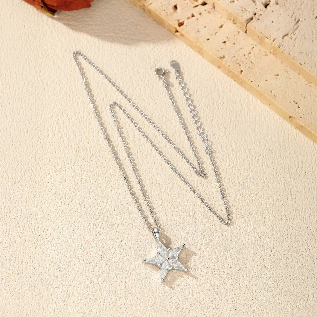 925 Sterling Silver Delicate Shinning Stars Necklace Clear Zirconia Stackable Pendant (Necklace)